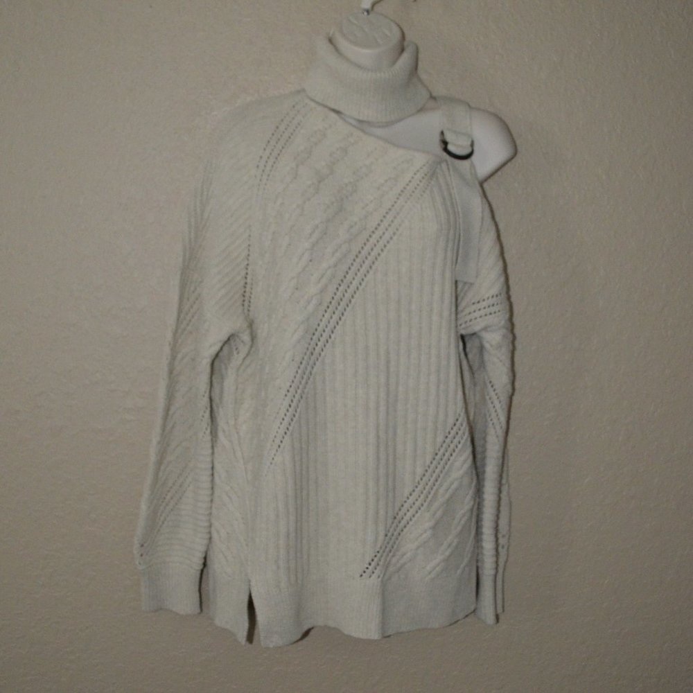 $395 Sz M Jonathan Simkhai Beige One Shoulder Strap Wool Blend Sweater